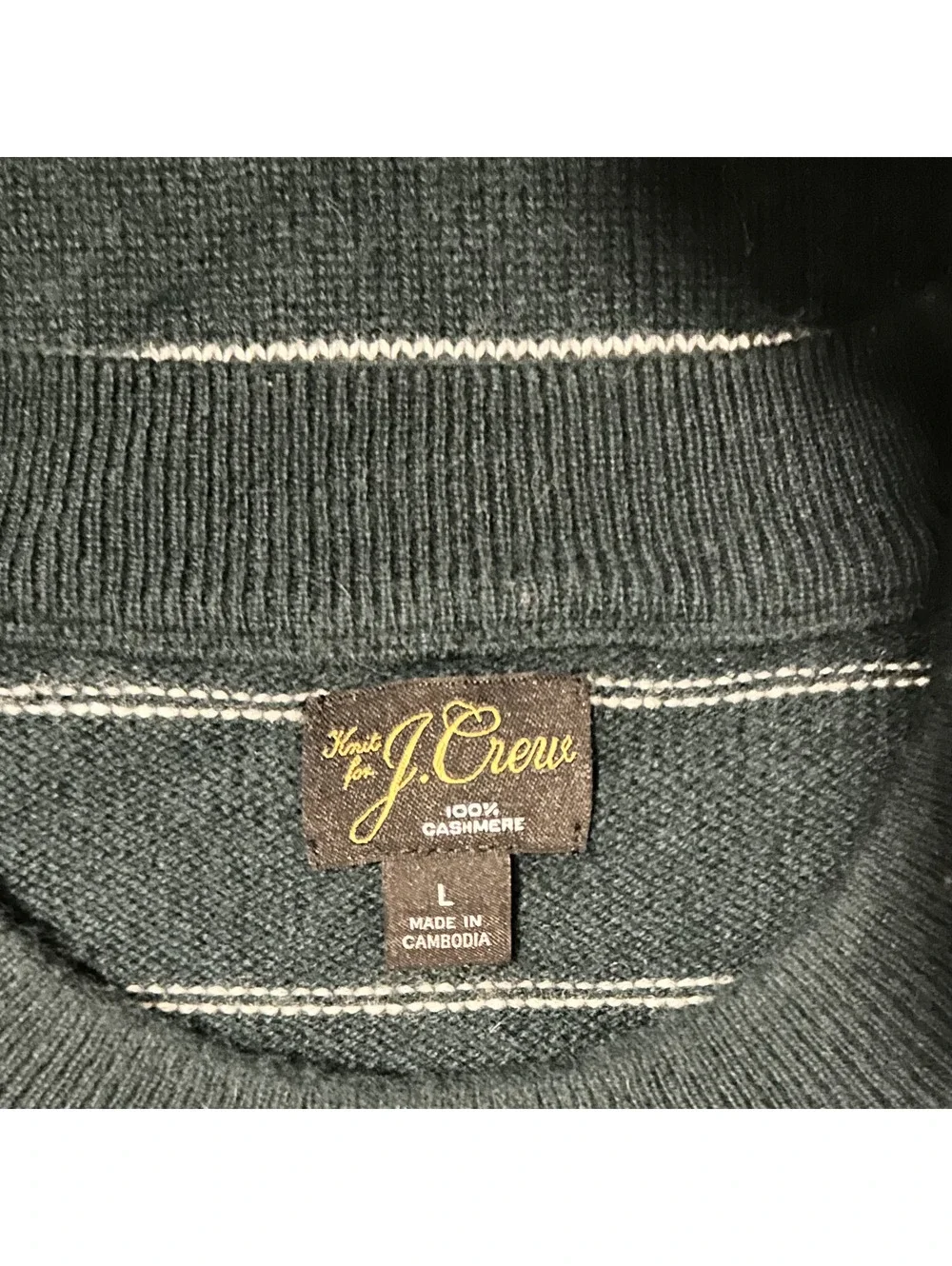 J.Crew Men's Midnight Green Stripe 100% Cashmere Crewneck Sweater Size Large